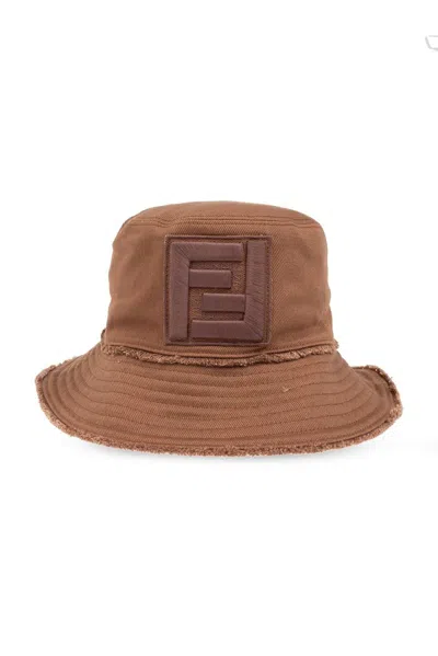 Shop Fendi Logo Patch Bucket Hat In Brown