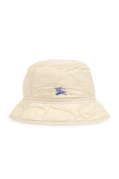 Shop Burberry Logo Embroidered Crinkled Quilted Bucket Hat In Beige