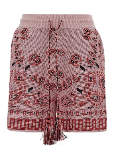 Shop Alanui Bandana Pattern Drawstring Knitted Bowling Shorts In Pink