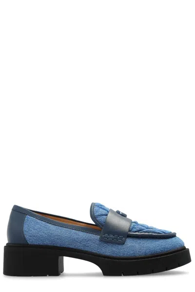 Shop Coach Leah Logo Plaque Denim Loafers In Blue