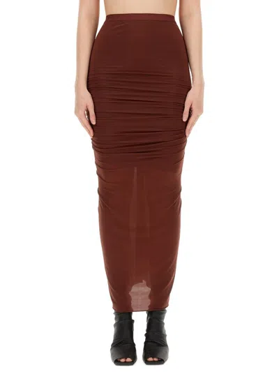 Shop Rick Owens Shrimp Ruched Maxi Skirt In Red