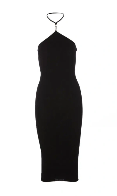 Shop Amiri Ribbed Knitted Midi Dress In Black