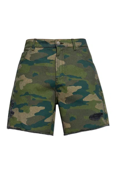 Shop Balmain Camouflage Printed Shorts In Green