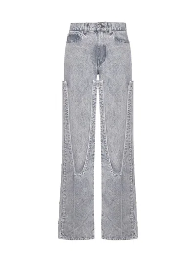 Shop Y/project Logo Patch Straight Leg Jeans In Blue