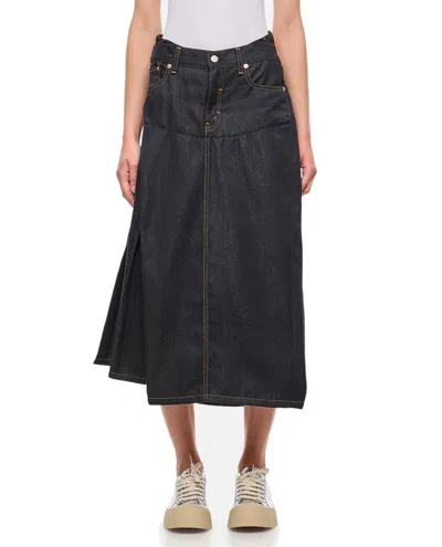 Shop Junya Watanabe Low Rise Asymmetric Midi Skirt In Blue