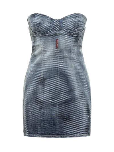 Shop Dsquared2 Embellished Denim Bustier Mini Dress In Blue