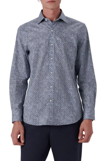 Shop Bugatchi Shaped Fit Clover Print Stretch Cotton Button-up Shirt In Air Blue