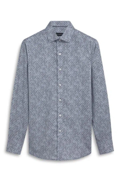 Shop Bugatchi Shaped Fit Clover Print Stretch Cotton Button-up Shirt In Air Blue