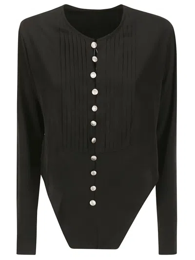 Shop Yohji Yamamoto Pleat Detailed Bodysuit In Black