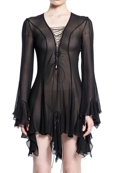 Shop Misbhv Laced Chiffon Mini Dress In Black
