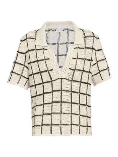 Shop Dries Van Noten Women's Tiramisu Check Cotton-blend Polo In Ecru