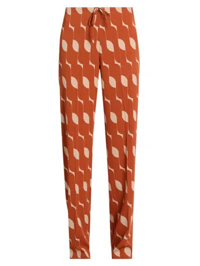 Shop Dries Van Noten Women's Pachas Printed Silk-blend Pants In Rust