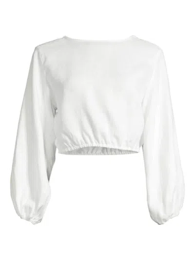 Shop Cala De La Cruz Women's Paradiso Bena Linen Puff-sleeve Crop Top In Ecru