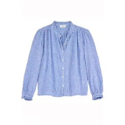 Shop Mabe Chrissie Long Sleeve Navy Blouse In Blue