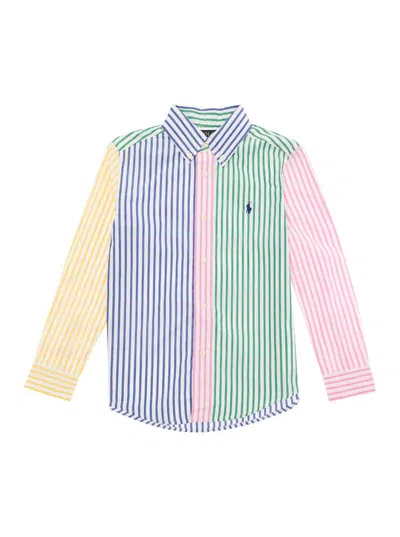 Shop Ralph Lauren Kids Logo Embroidered Striped Shirt In Multi