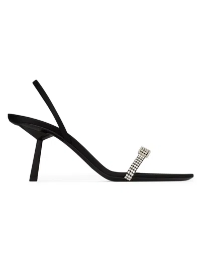 Shop Saint Laurent Women's Rendez-vous Sandals In Satin Crepe In Black