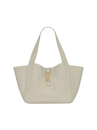 Shop Saint Laurent Women's Bea Tote Bag In Grained Leather In Blanc Vintage