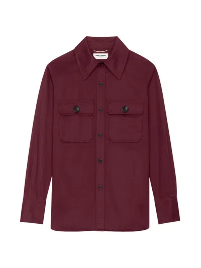 Shop Saint Laurent Women's Saharienne Shirt In Cotton Drill In Aubergine