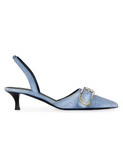 Shop Givenchy Women's Voyou Slingback Pumps In Washed Denim In Medium Blue