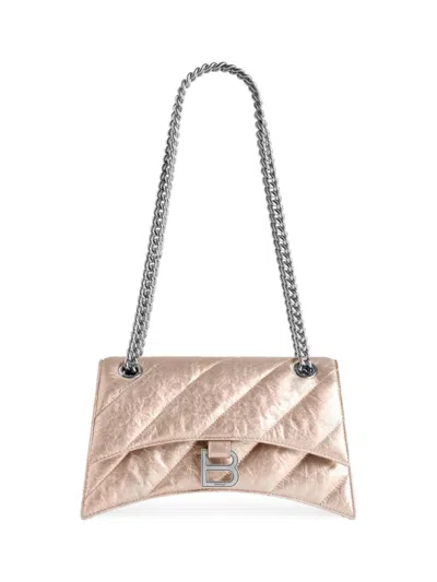 Shop Balenciaga Women's Crush Small Chain Bag Metallized Quilted In Rose Gold
