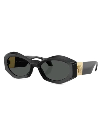 Shop Versace Women's 54mm Geometric Sunglasses In Black Gold Dark Grey