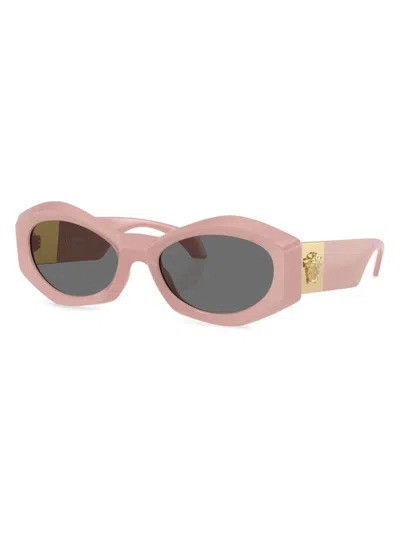 Shop Versace Women's 54mm Geometric Sunglasses In Blush Gold Dark Grey