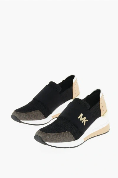 Shop Michael Kors Slip On Sneakers With Logo Elastic Band And Metallized Detai