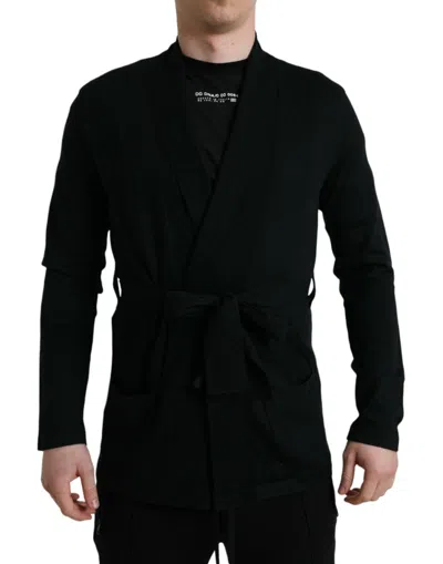 Shop Dolce & Gabbana Black Cashmere Long Sleeves Belted Wrap Robe