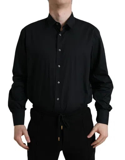Shop Dolce & Gabbana Black Cotton Collared Formal Dress Shirt