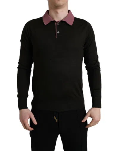 Shop Dolce & Gabbana Brown Virgin Wool Collared Pullover Sweater