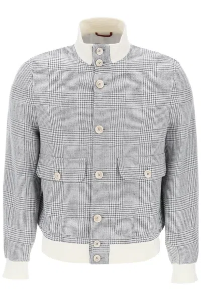 Shop Brunello Cucinelli Prince Of Wales Check Bomber Jacket In Mixed Colours