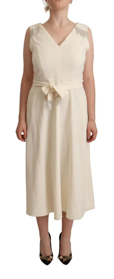 Shop Seymayka Sleeveless V-neck A-line Dress In Off White