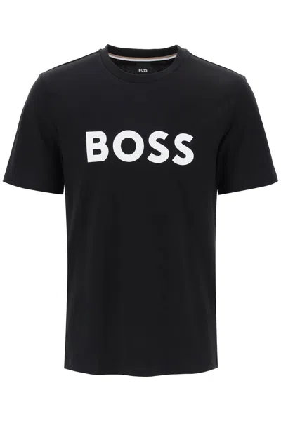 Shop Hugo Boss Tiburt 354 Logo Print T Shirt In Black