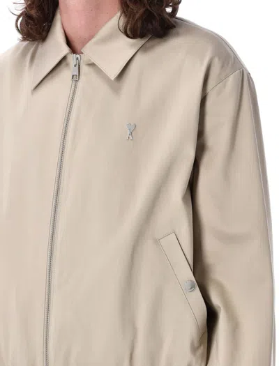 Shop Ami Alexandre Mattiussi Ami Paris Ami De Coeur Zipped Jacket In Beige