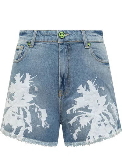 Shop Barrow Jeans Shorts With Textured Print In Blue