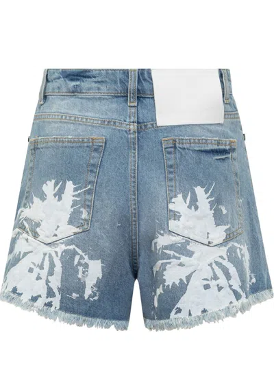 Shop Barrow Jeans Shorts With Textured Print In Blue