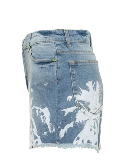 Shop Barrow Jeans Shorts With Textured Print In Blue