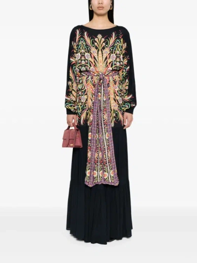 Shop Etro Abstract-print Multicolored Maxi Dress In Black