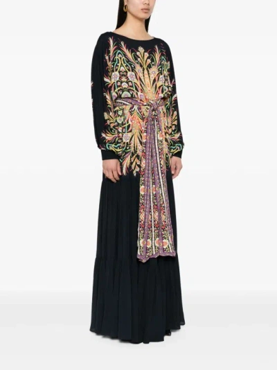 Shop Etro Abstract-print Multicolored Maxi Dress In Black