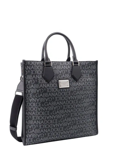 Shop Dolce & Gabbana Coated Canvas And Leather Handbag With All-over Logo In Grey