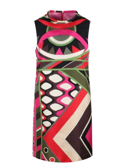 Shop Pucci Vivara-print Silk-twill Dress In Multicolor
