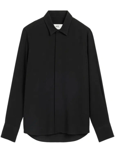 Shop Ami Alexandre Mattiussi Virgin Wool-blend Shirt In Black