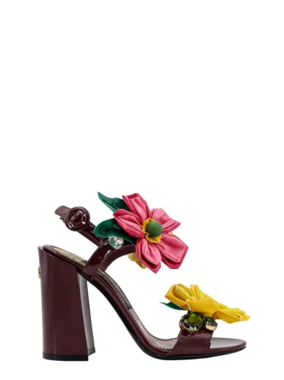Shop Dolce & Gabbana Patent Leather Sandals With Floral Application In Multicolor