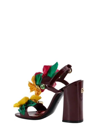 Shop Dolce & Gabbana Patent Leather Sandals With Floral Application In Multicolor