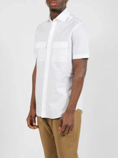 Shop Low Brand Double Pocket Cotton Poplin Shirt In White