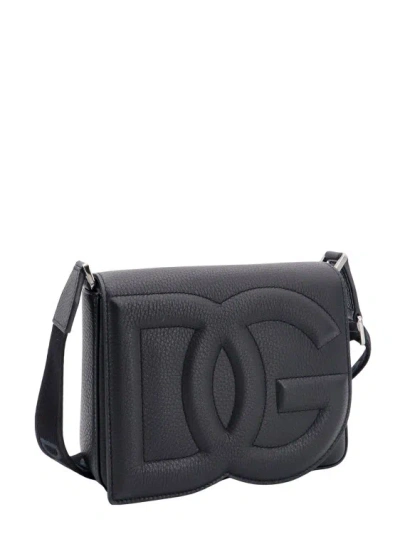 Shop Dolce & Gabbana Leather Shoulder Bag With Frontal Monogram In Black