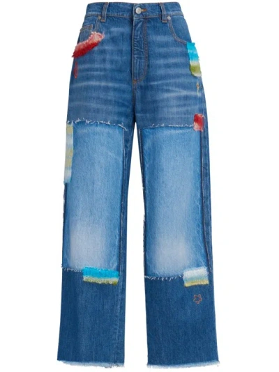 Shop Marni Multicolored  Patchwork Denim Pants In Blue