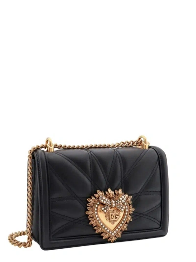 Shop Dolce & Gabbana Matelassé Leather Shoulder Bag With Iconic Jewel Detail In Black