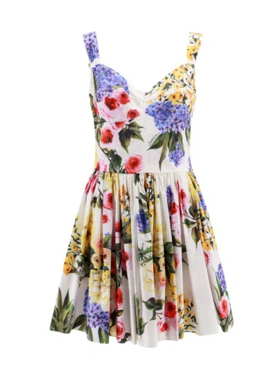 Shop Dolce & Gabbana Cotton Blend Dress With Bustier Detail In Multicolor
