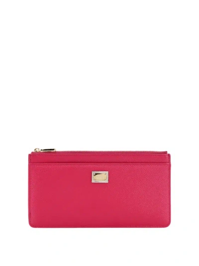 Shop Dolce & Gabbana Leather Card Holder With Metal Logo In Red